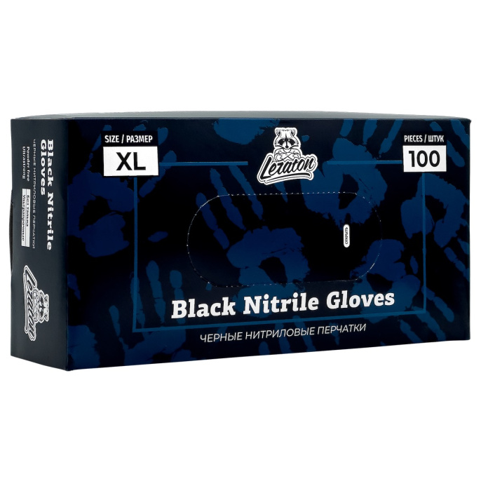 Перчатки нитриловые черные размер XL - LERATON 100шт.