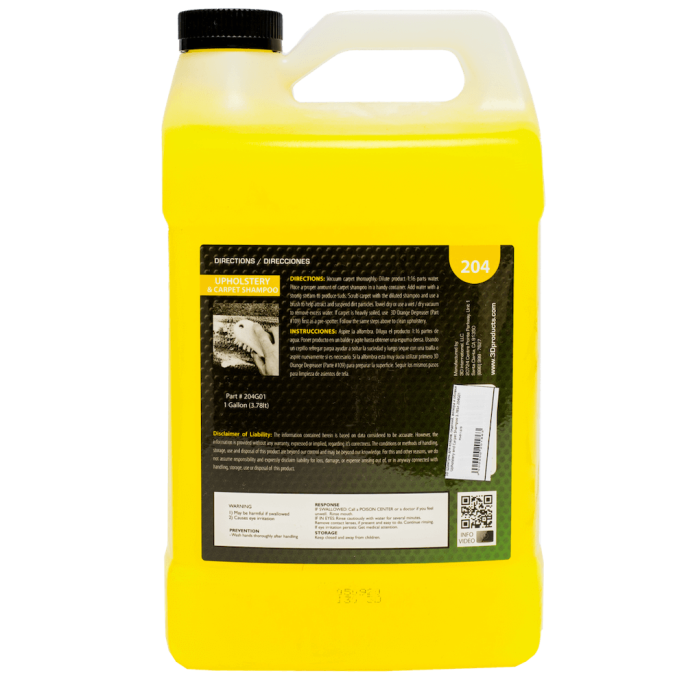 Шампунь для ковров,сидений,велюра и обивки - 3D 204 Upholstery and Carpet Shampoo 3,8л.